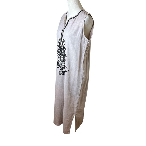 Sigrid Olsen Taupe Black Embroidered Linen Blend Maxi Dress S | Coastal Grandma - Picture 5 of 8
